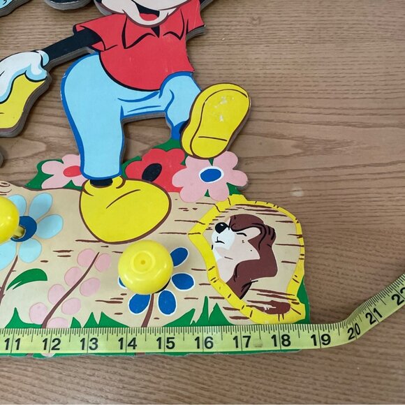 Vtg Walt Disney Productions Mickey Donald Wooden Wall Coat Rack w Hooks1980s - Picture 7 of 8